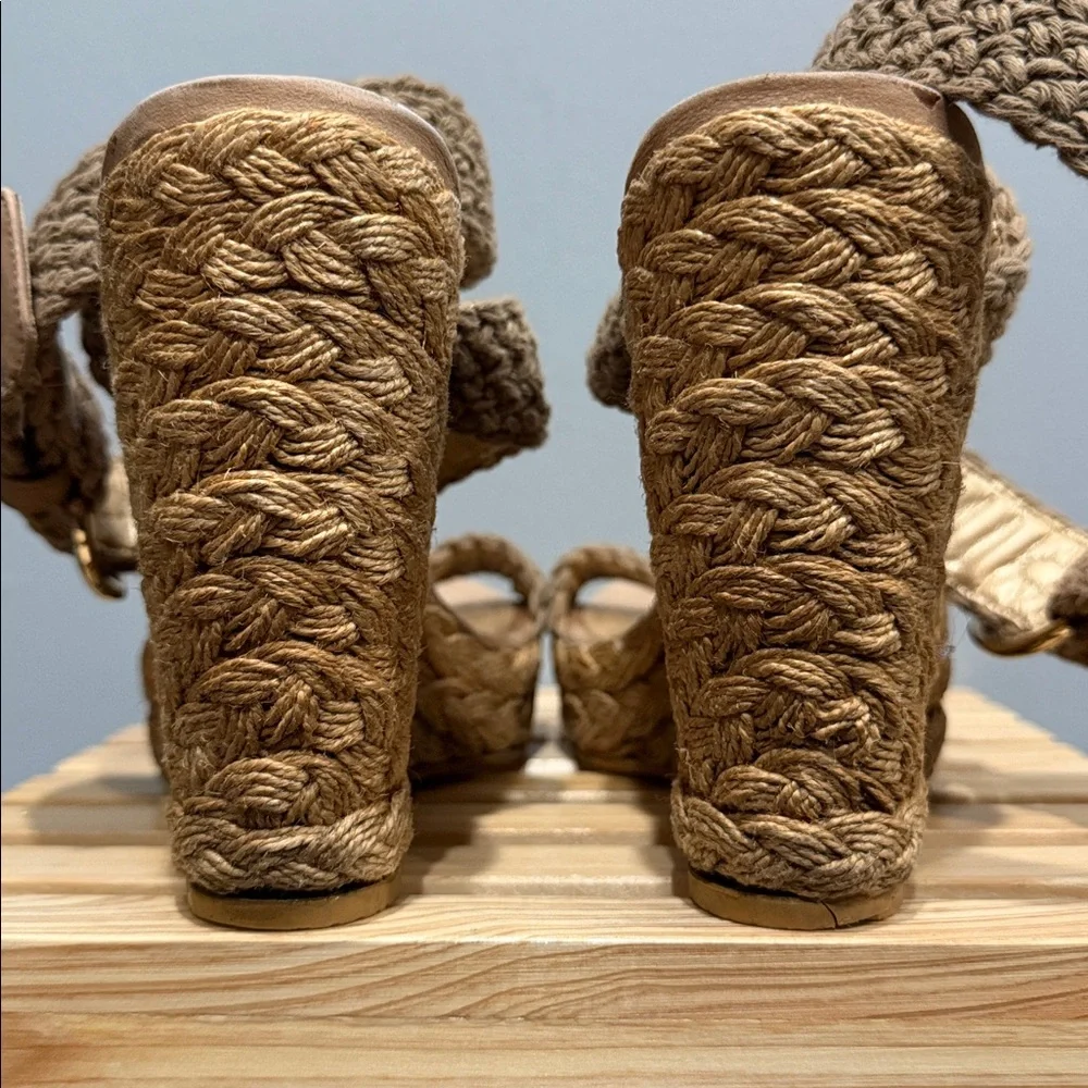 Stuart Weitzman Crochet Espadrille Wedge Sandals Ankle Strap Size 8 - Picture 5 of 12